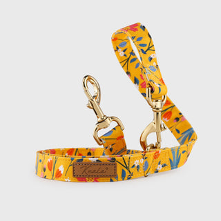 Knala Floral Yellow dog cafe lead front view on a white background.