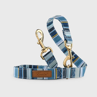 Knala Sea Blue Stripe dog cafe lead front view on a white background.