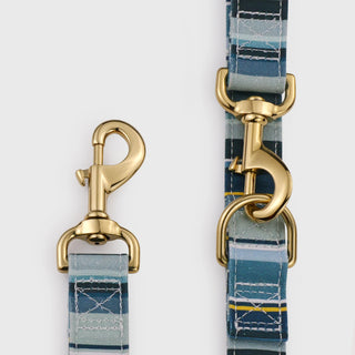 Knala Sea Blue Stripe dog café lead hardware close-up on white background