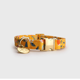 Knala Floral Yellow dog collar in Medium front view on a white background.