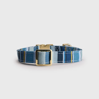 Knala Sea Blue Stripe dog collar in Medium back view on a white background.