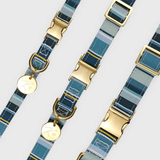 Knala Sea Blue Stripe dog collar product view on white background