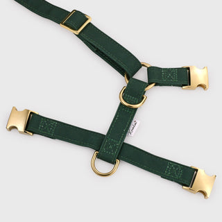 Knala Forest Green dog harness in Medium showing back laid flat.