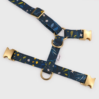 Knala Green Foliage dog harness in Medium showing back laid flat.