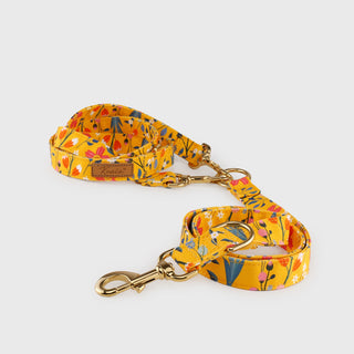 Knala Floral Yellow dog multipurpose lead front view on a white background.
