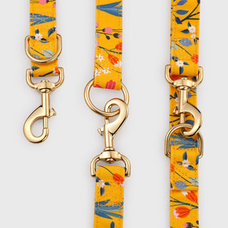 Knala Floral Yellow dog multipurpose lead hardware close-up on white background