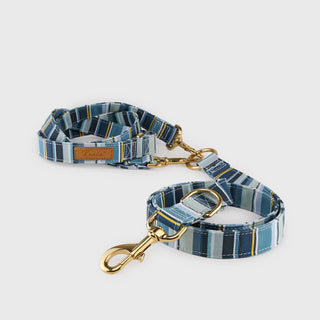 Knala Sea Blue Stripe dog multipurpose lead front view on a white background.