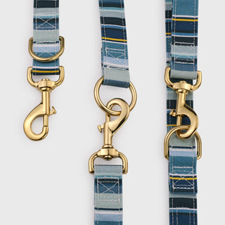 Knala Sea Blue Stripe dog multipurpose lead hardware close-up on white background