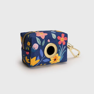 Knala Floral Blue dog waste bag holder back view on a white background.