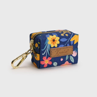 Knala Floral Blue dog waste bag holder front view on a white background.