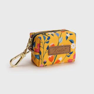 Knala Floral Yellow dog waste bag holder front view on a white background.