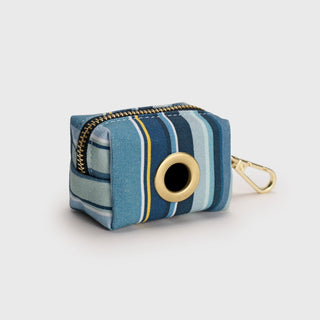 Knala Sea Blue Stripe dog waste bag holder back view on a white background.