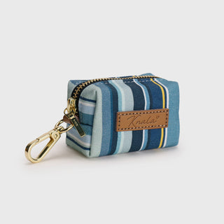 Knala Sea Blue Stripe dog waste bag holder front view on a white background.
